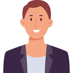 Flat Design Portrait Of A Man With Short Brown Hair Wearing A Dark Blue Blazer Over A White Shirt Smiling Confidently Against A White Background With Simple Features And A Friendly Expression