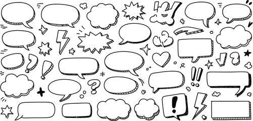 Hand Drawn Speech Bubbles and Symbols Collection Doodle Art thought bubble comic