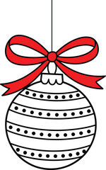Striped Christmas Ornament with Red Bow on Transparent Background bauble ball