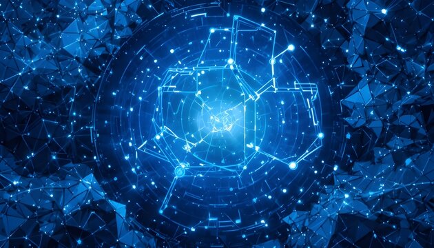 Blue Geometric Shape Background with Futuristic Abstract Technology Design