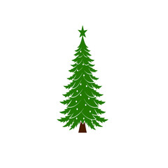 Stylized green christmas tree with star and ornaments