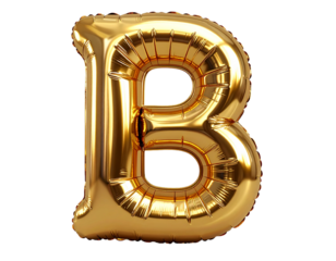 Bright Metallic Gold Foil Balloon Letter B Isolated on White Background