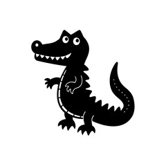 Cute black and white cartoon alligator illustration
