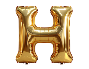 Bright Metallic Gold Foil Balloon Letter H Isolated on White Background