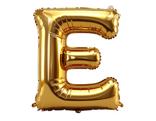 Bright Metallic Gold Foil Balloon Letter E Isolated on White Background