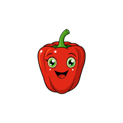 Happy red bell pepper character with big green eyes