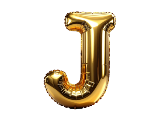Bright Metallic Gold Foil Balloon Letter J Isolated on White Background