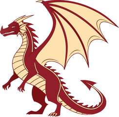 Majestic red dragon creature with large wings detailed fantasy art isolated on transparent background