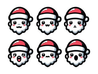 Cute Santa Claus Character Icon Set &ndash; Chibi Christmas Vector Pack