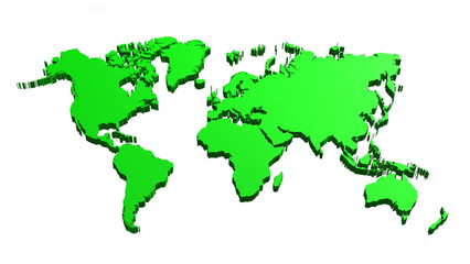 Green 3D world map isolated on white background