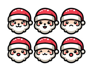 Cute Santa Claus Character Icon Set – Chibi Christmas Vector Pack