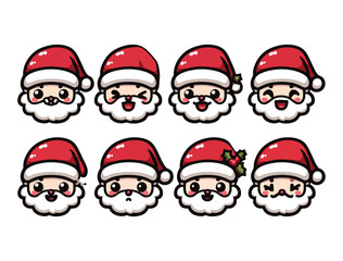 Cute Santa Claus Character Icon Set &ndash; Chibi Christmas Vector Pack