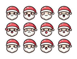 Cute Santa Claus Character Icon Set &ndash; Chibi Christmas Vector Pack