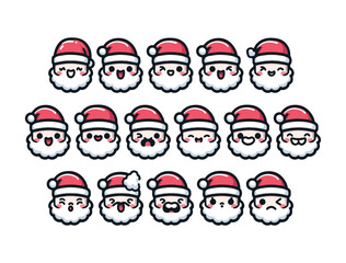 Cute Santa Claus Character Icon Set &ndash; Chibi Christmas Vector Pack