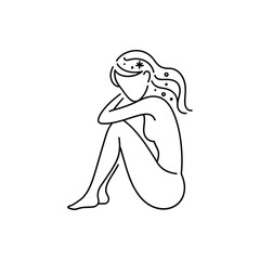 Minimalist line art of a woman with stars in her hair
