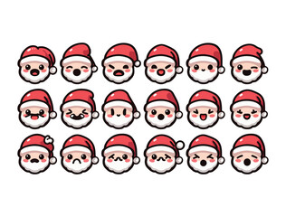 Cute Santa Claus Character Icon Set &ndash; Chibi Christmas Vector Pack
