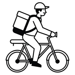 Silhouette of a bicycle delivery person with a backpack