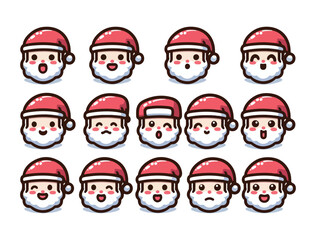 Cute Santa Claus Character Icon Set &ndash; Chibi Christmas Vector Pack