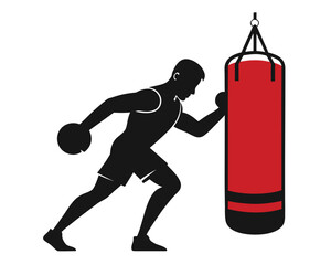 Boxing silhouette of a person punching a bag on a white background