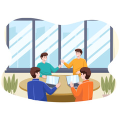 Team Collaboration Meeting with Laptops in Modern Office Workspace