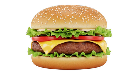 Delicious cheeseburger with fresh ingredients isolated on black background for menu and advertising