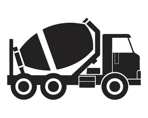 Industrial cement mixer truck silhouette on a clean white background