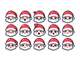 Cute Santa Claus Character Icon Set – Chibi Christmas Vector Pack