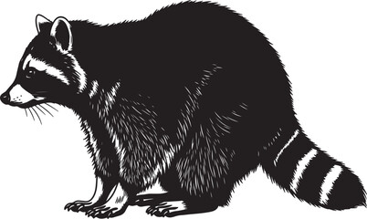 Silhouette of a Raccoon with Striped Tail on White Background animal wildlife also transparent background