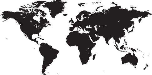 Black Silhouette of the World Map Showing Continents and Countries globe earth also transparent background © MeJaMa