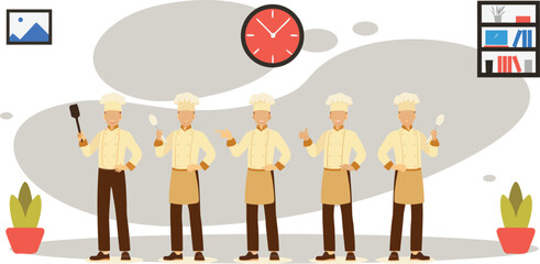 A team of enthusiastic chefs ready to cook and serve in a lively kitchen setting, eager and focused under a ticking clock, showcasing passion, teamwork, and culinary precision.