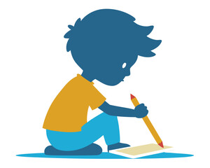 Child s drawing of a pencil silhouette on white background