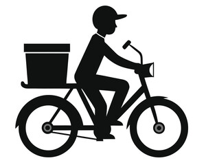 Dynamic coffee delivery biker silhouette on a clean white background