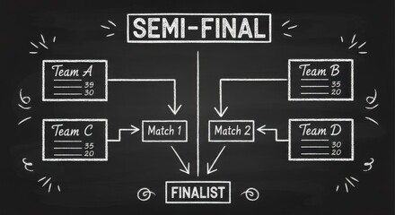 Hand-Drawn Semifinal Tournament Bracket on a Chalkboard for Visual Representation