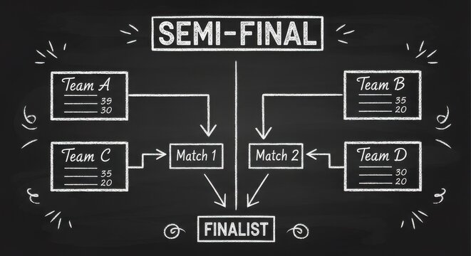 Hand-Drawn Semifinal Tournament Bracket on a Chalkboard for Visual Representation