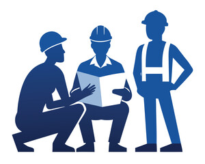 Construction team discussing a project plan silhouette