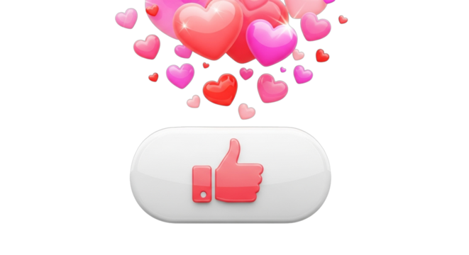 Like Button with Hearts for Social Media Engagement and Positive Feedback Celebration