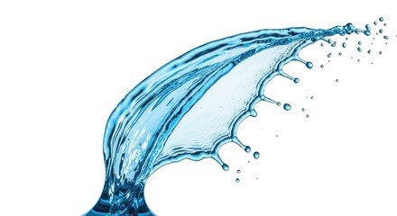 Dynamic blue water splash frozen in motion against a clean white background
