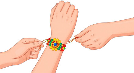 Raksha Bandhan Illustration Celebrating Sibling Bond with Colorful Rakhi on Wrist Depicting Love