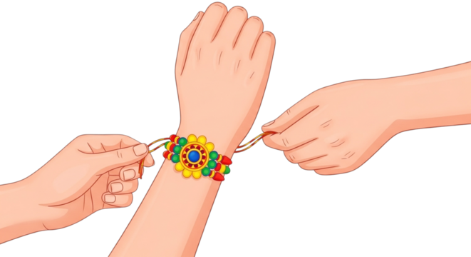 Raksha Bandhan Illustration Celebrating Sibling Bond with Colorful Rakhi on Wrist Depicting Love