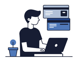 Person completing an online payment transaction on a digital device silhouette