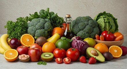 Fresh fruits and vegetables displayed for healthy eating and nutrition