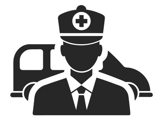 Ambulance driver in silhouette on a clean white background for emergency services