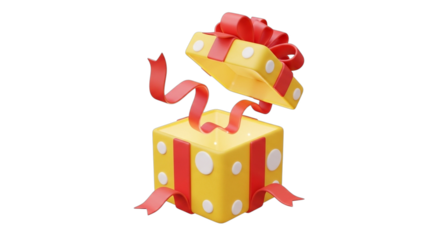 A Vibrant Yellow Gift Box with Polka Dots and Red Ribbon Delightful Surprise