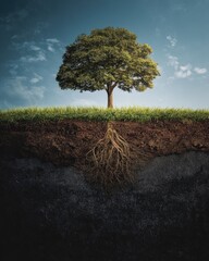 Obraz premium Isolated tree over soil cross-section to dark earth