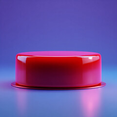 Red button isolated on gradient background, neon light, 3d.