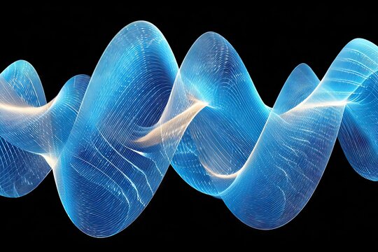 Abstract luminous blue waveform, undulating on black background