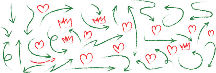 Hand-drawn arrows hearts and numbers symbolize flow direction guidance communication and love