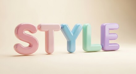 Pastel colored 3d letters spelling out the word style on a neutral background