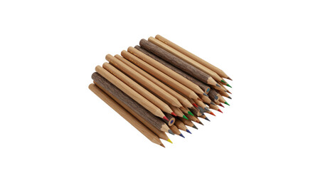 A neatly arranged stack of natural wood colored pencils with colored tips, ideal for art projects and creative drawing