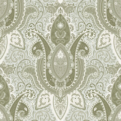 Olive Monochrome Ornamental Paisley Pattern